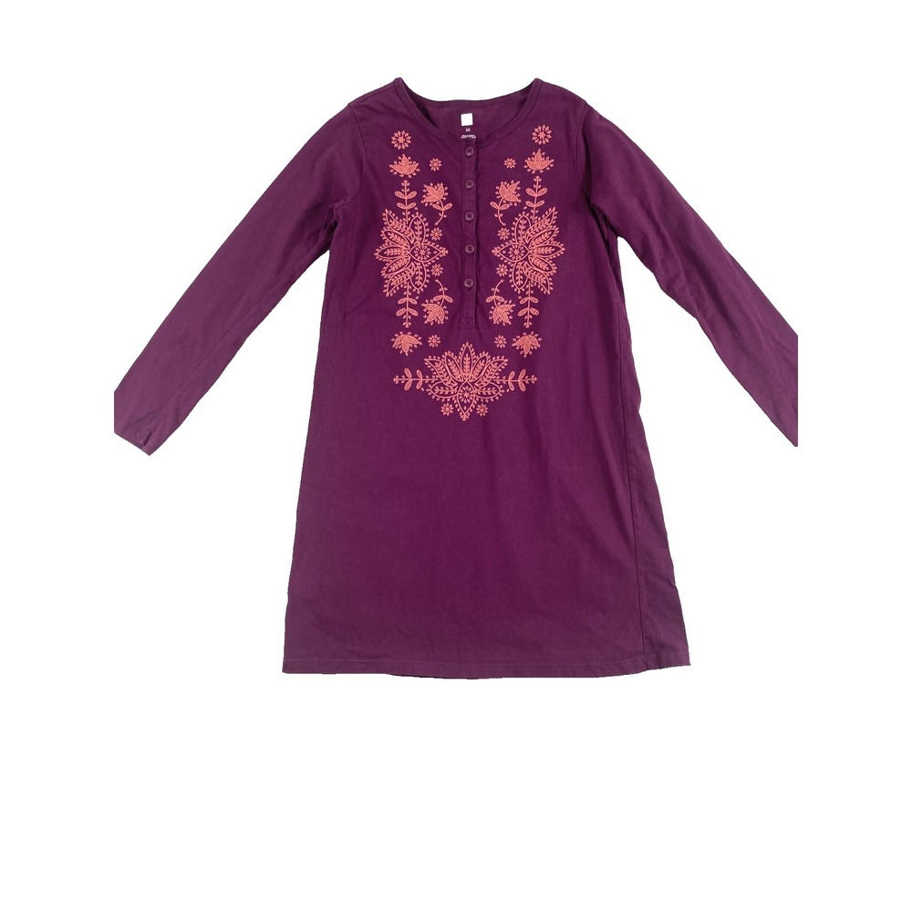 Tea Collection Dress Little Girl Sz 10Y Magenta Long Sleeve 100% Cotton